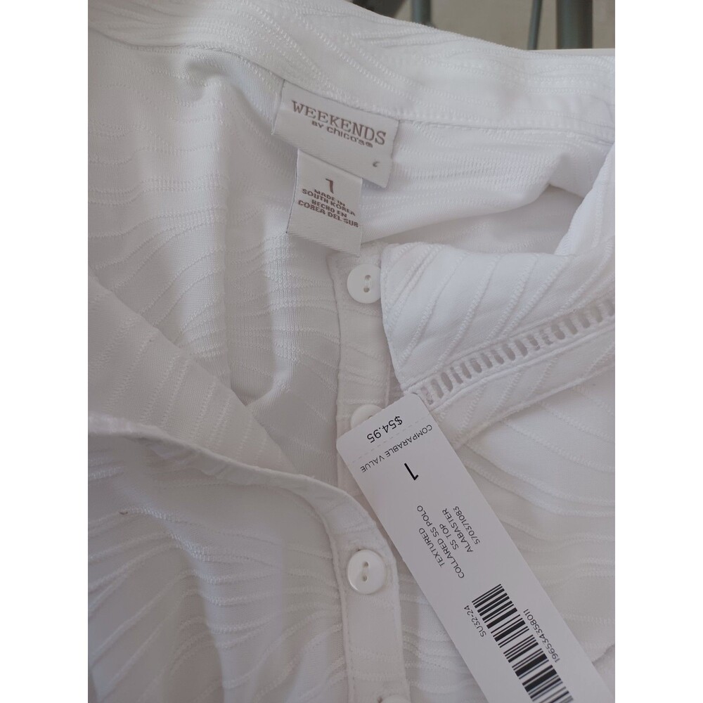Chicos NWT Weekender Polo Womens Sz M (Chicos 1) Geometric Textured - Picture 3 of 3